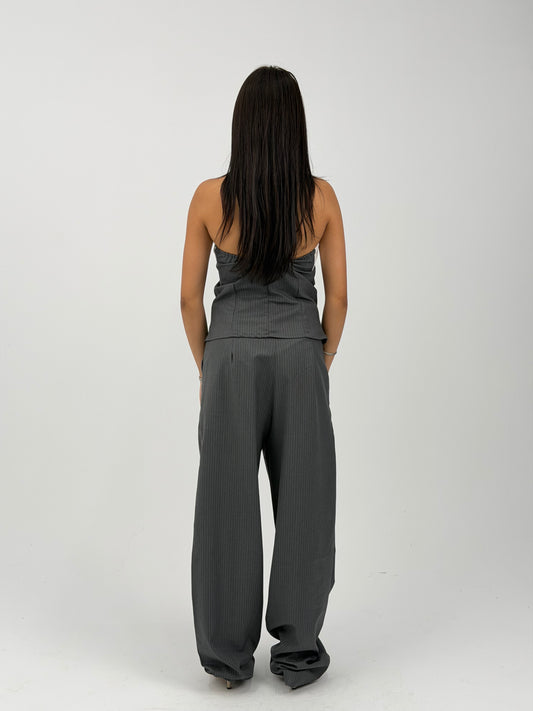 STRIPED WIDE LEG TROUSERS - GRAY