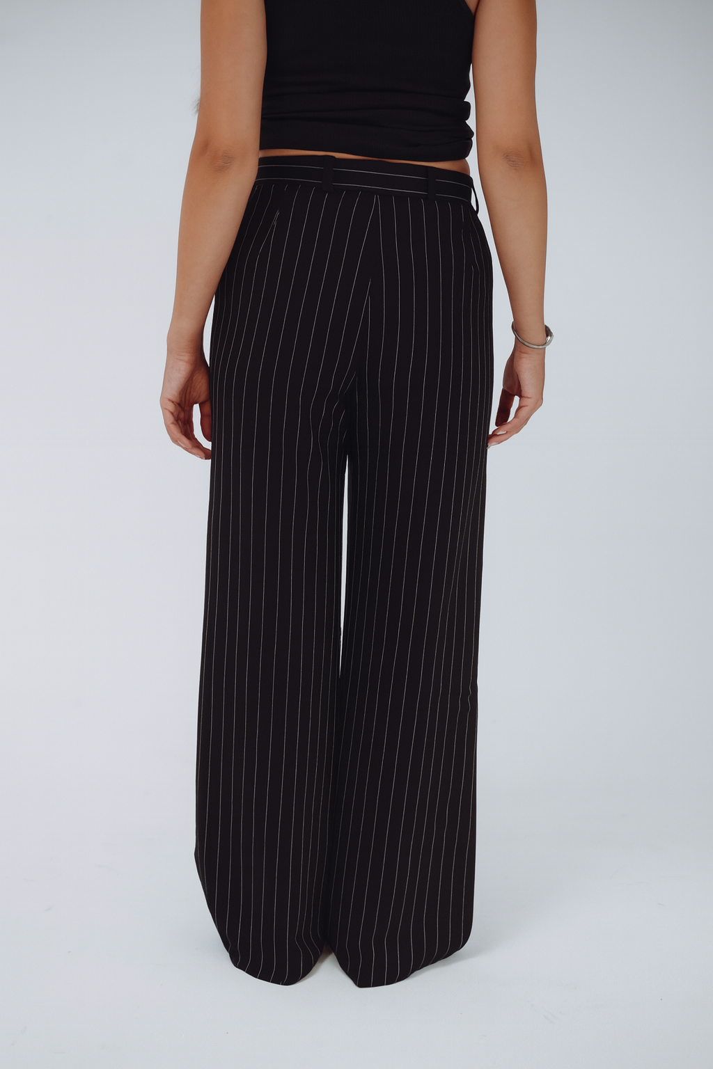BLACK STRIPED WIDE LEG TROUSERS