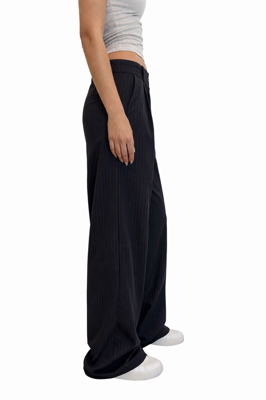 BLUE STRIPED WIDE LEG TROUSERS