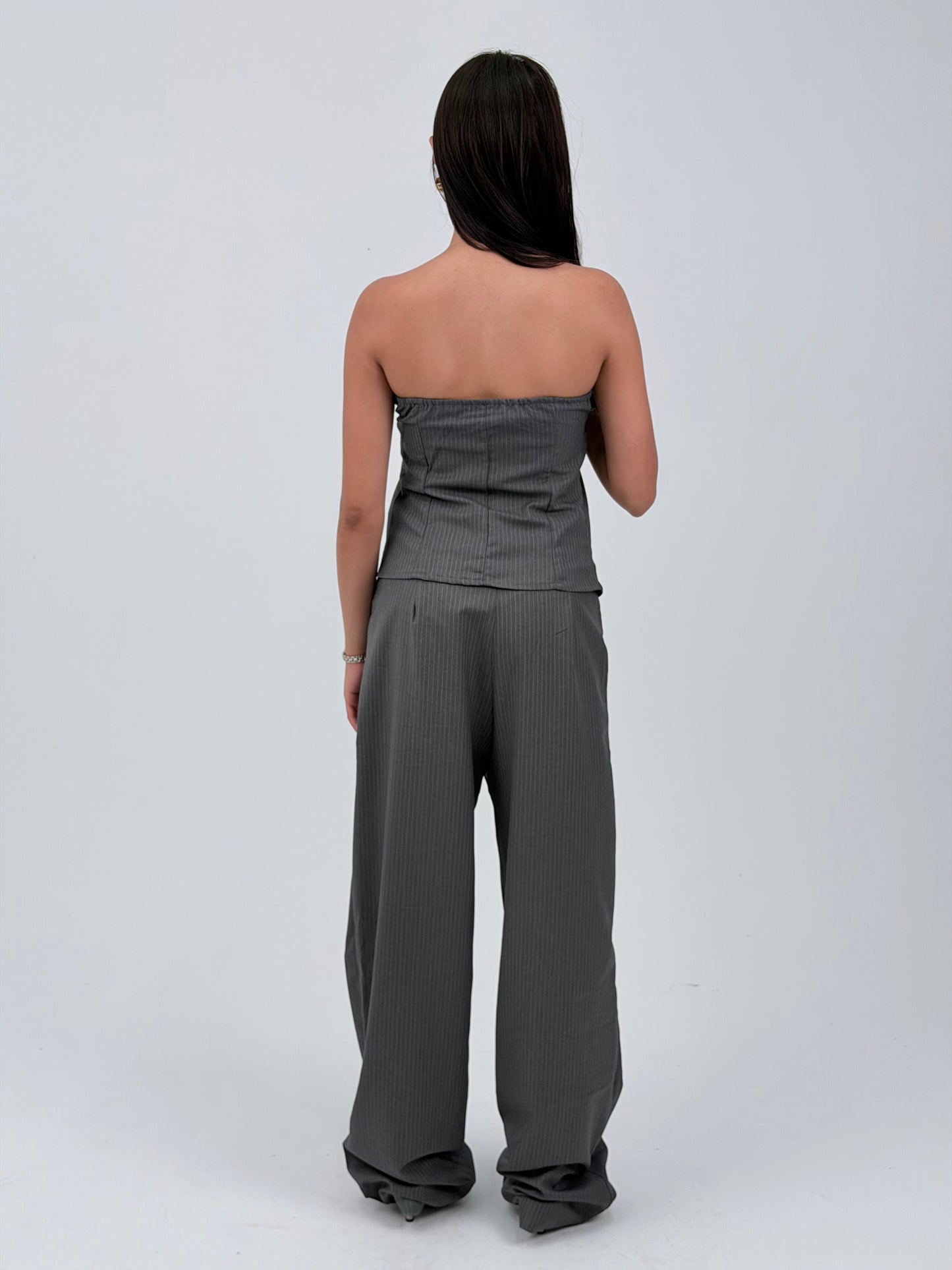 STRIPED WIDE LEG TROUSERS - GRAY