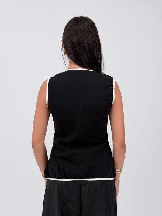 PIPED BUTTON TOP - BLACK