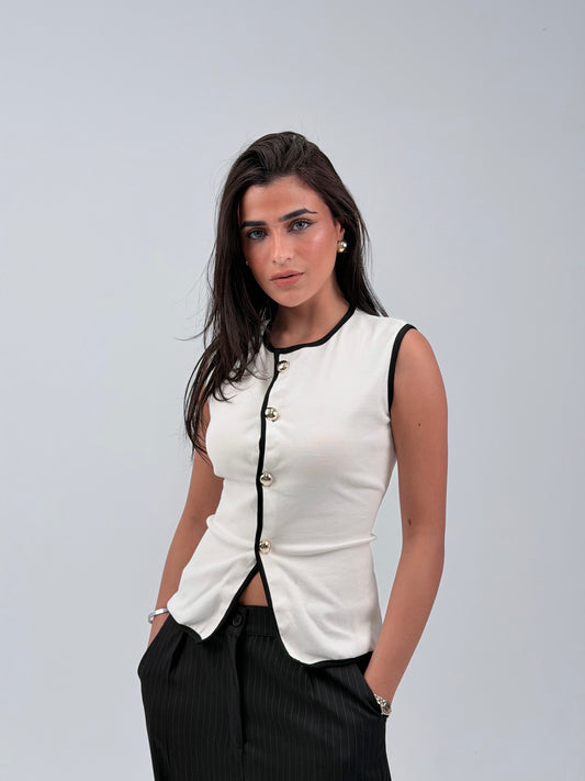 PIPED BUTTON TOP - WHITE