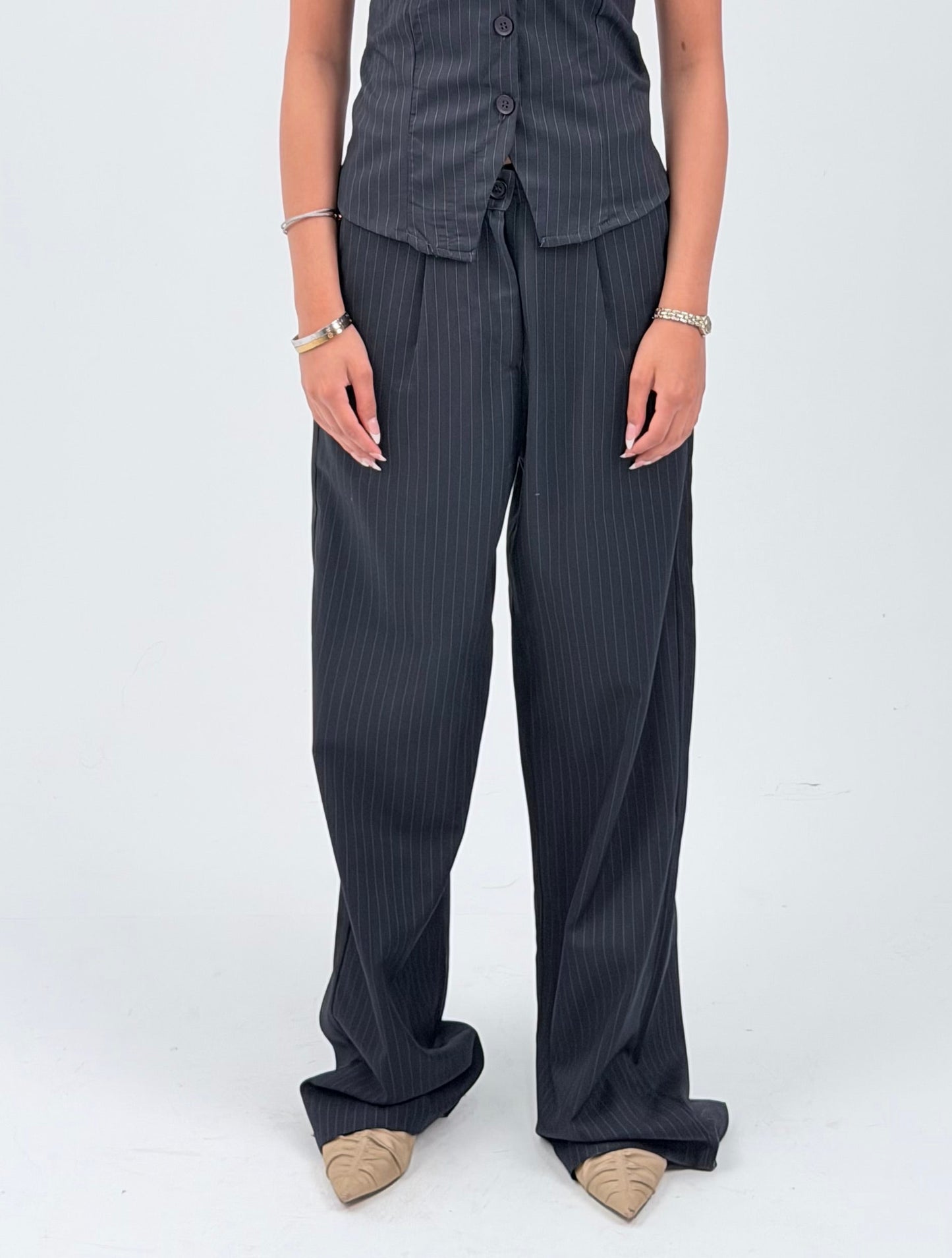 STRIPED WIDE LEG TROUSERS - BLUE