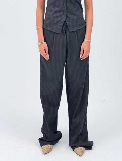 STRIPED WIDE LEG TROUSERS - BLUE