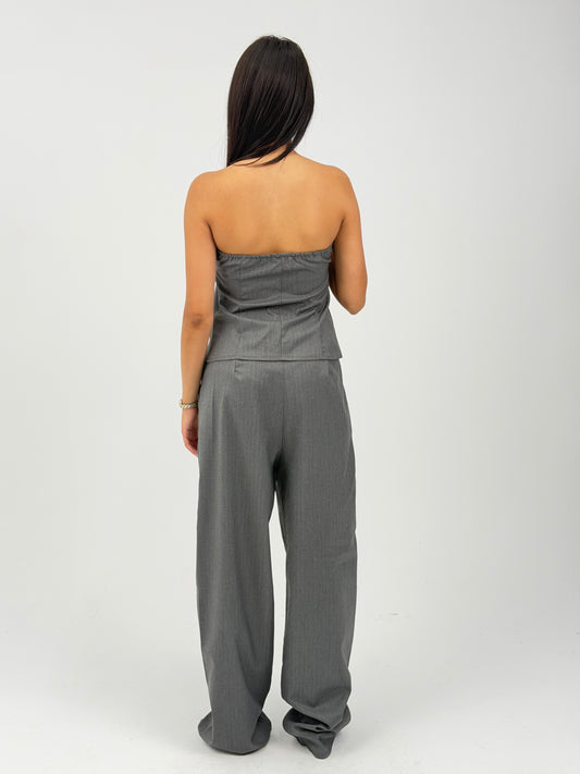 STRIPED WIDE LEG TROUSERS - LIGHT GRAY