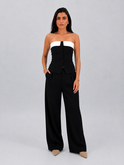 PLAIN WIDE LEG TROUSERS - BLACK