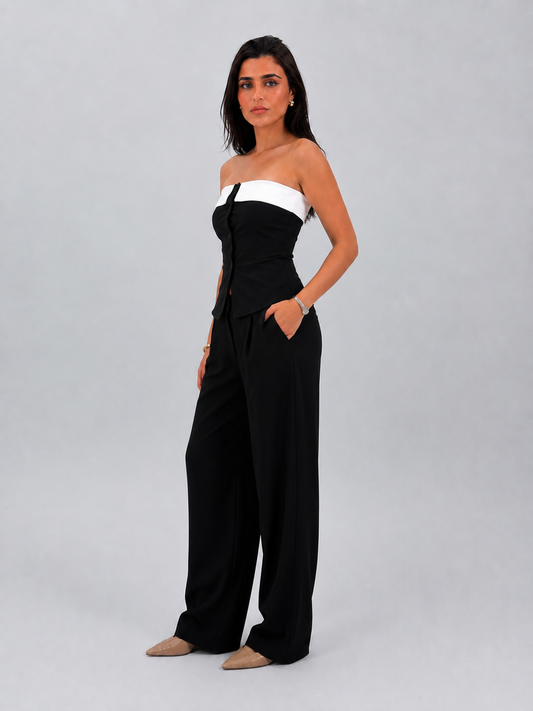 PLAIN WIDE LEG TROUSERS - BLACK