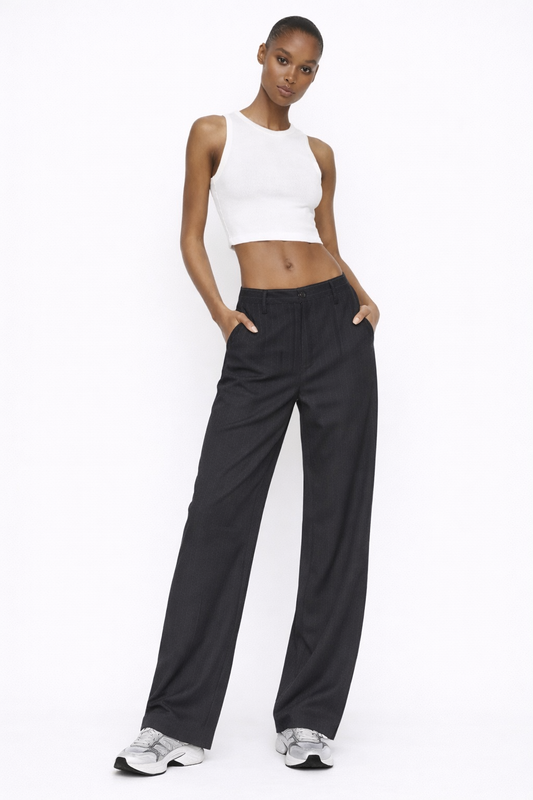 GREY STRIPED WIDE LEG TROUSERS