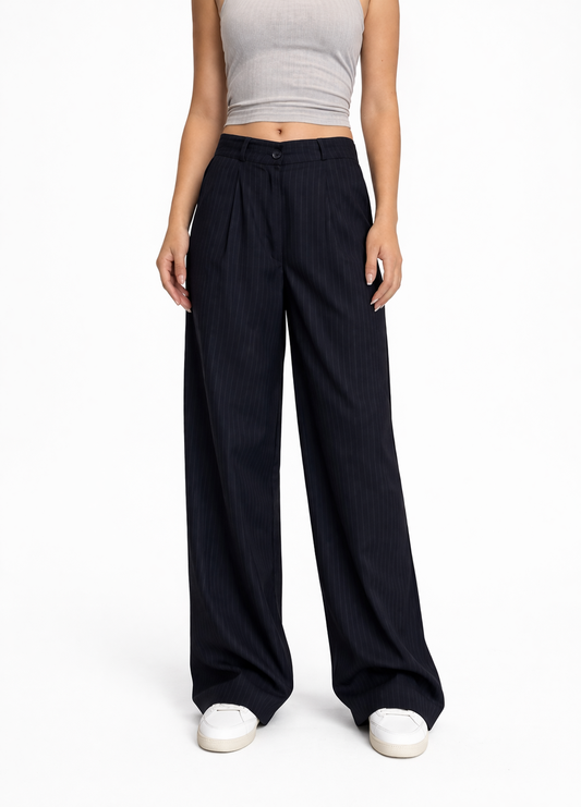 BLUE STRIPED WIDE LEG TROUSERS