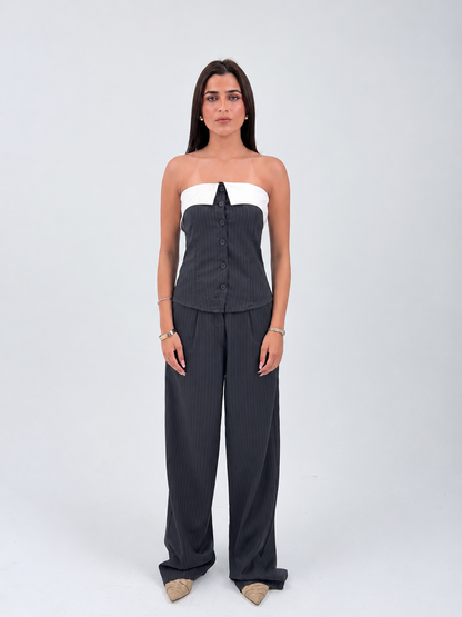 STRIPED WIDE LEG TROUSERS - BLUE