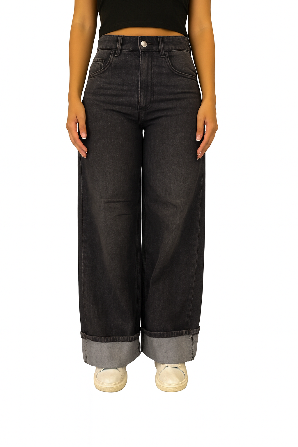 BLACK WASHED FLIPPED DENIM