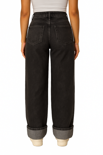 BLACK WASHED FLIPPED DENIM