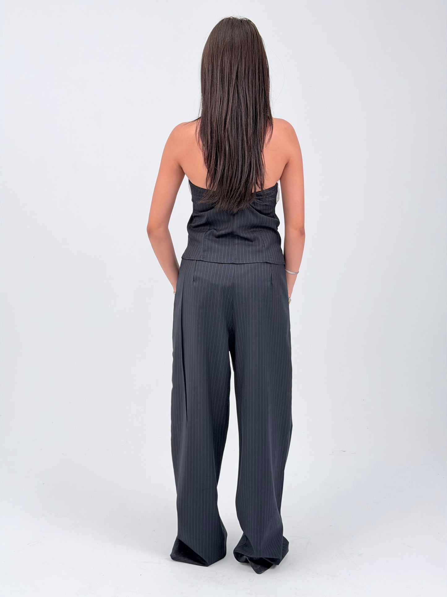 STRIPED WIDE LEG TROUSERS - BLUE