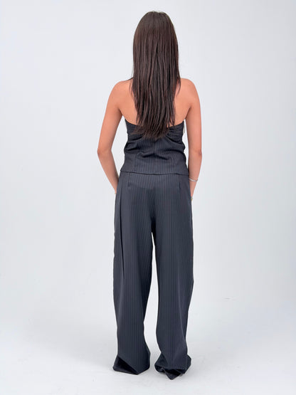 STRIPED WIDE LEG TROUSERS - BLUE