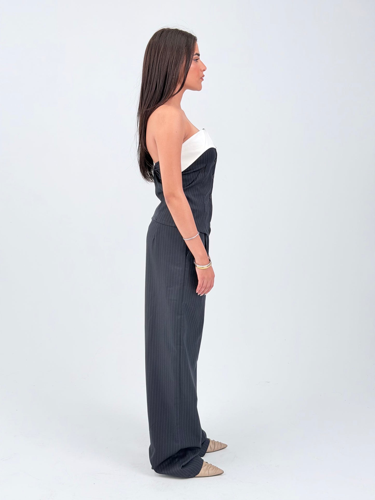 STRIPED WIDE LEG TROUSERS - BLUE