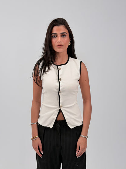 PIPED BUTTON TOP - WHITE